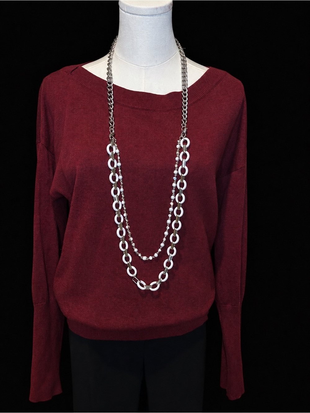 Lia Sophia Layered Chain Necklace & Bracelet Set White Silver Adjustable
